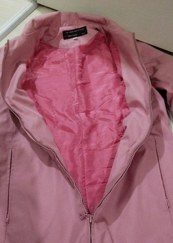 Pembe Midi yağmurluk Ceket Fermuarlı - Görsel 4