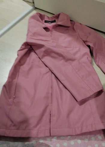 Pembe Midi yağmurluk Ceket Fermuarlı - Görsel 3