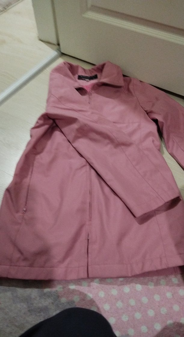 Pembe Midi yağmurluk Ceket Fermuarlı - Görsel 3