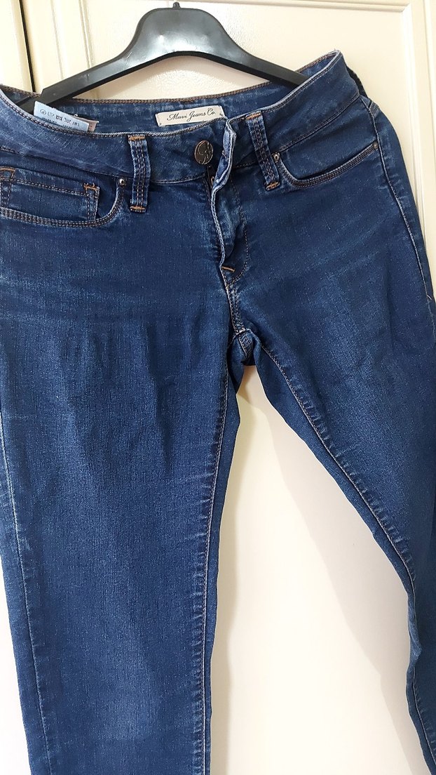 Kadın Koyu Mavi Dar Kesim Midi Denim Pantolon - Görsel 4