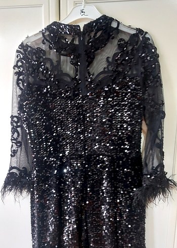 Uzun Kollu Siyah Payetli Gotik Abiye Elbise - Görsel 6