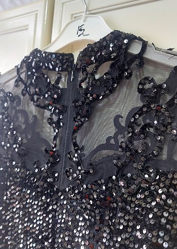 Uzun Kollu Siyah Payetli Gotik Abiye Elbise - Görsel 8