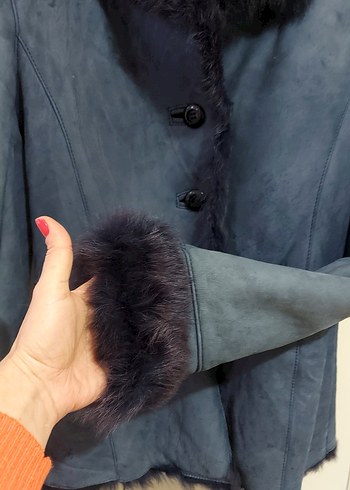 Kürk Detaylı Lacivert Süet Kadın Ceket - Görsel 3