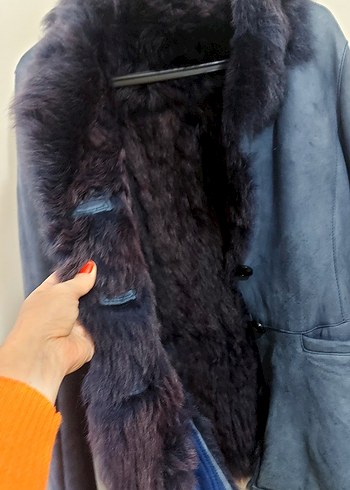 Kürk Detaylı Lacivert Süet Kadın Ceket - Görsel 4