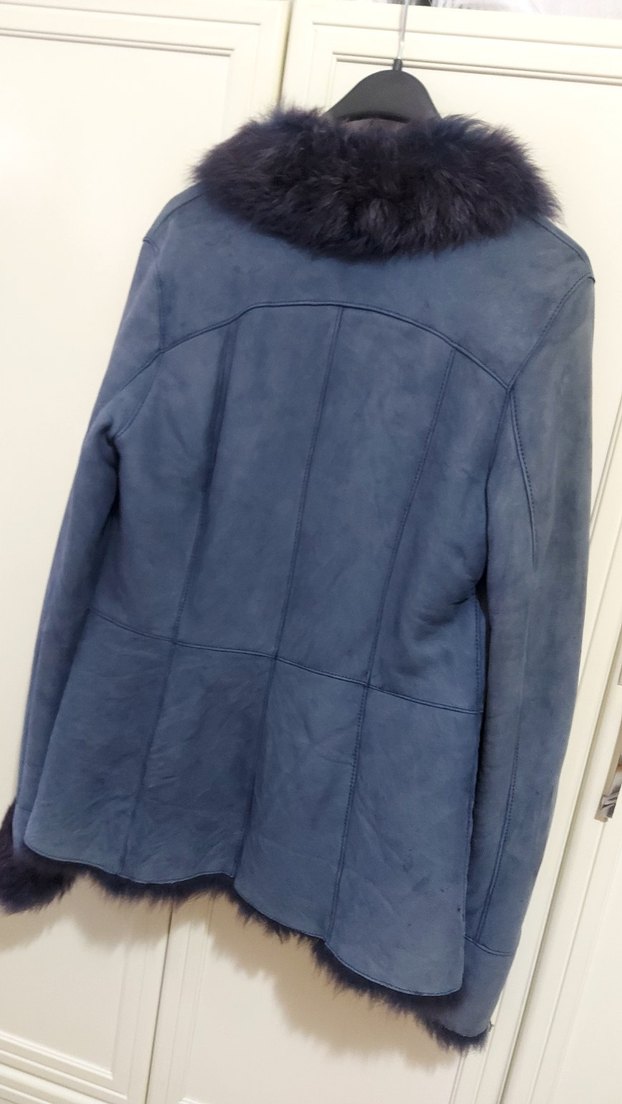 Kürk Detaylı Lacivert Süet Kadın Ceket - Görsel 5