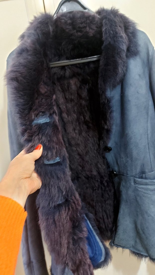 Kürk Detaylı Lacivert Süet Kadın Ceket - Görsel 4