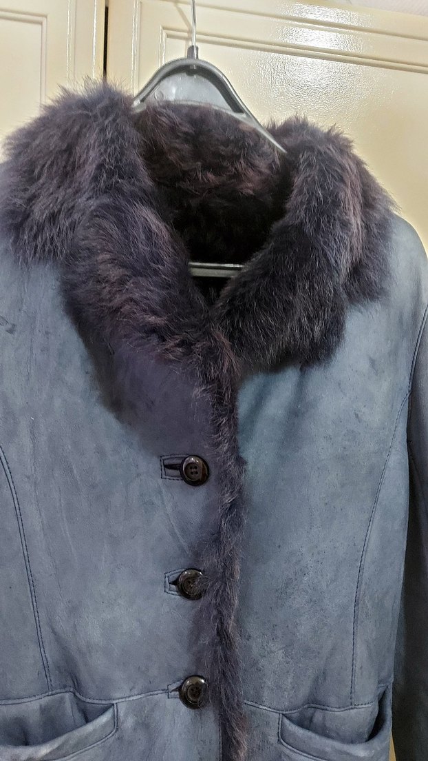 Kürk Detaylı Lacivert Süet Kadın Ceket - Görsel 2