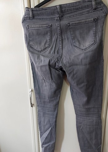 Düğmeli Gri Kadın Denim Pantolon - Görsel 3