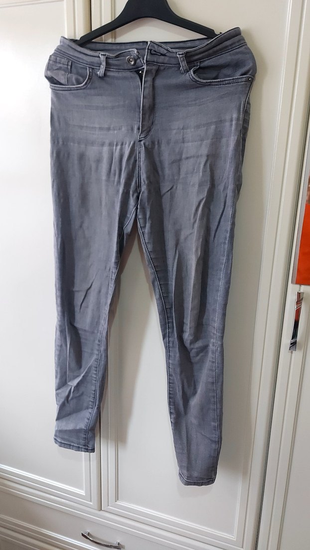 Düğmeli Gri Kadın Denim Pantolon - Görsel 2