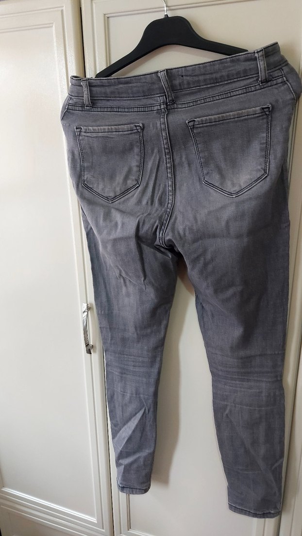 Düğmeli Gri Kadın Denim Pantolon - Görsel 3