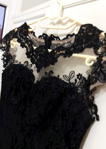 Dantel Detaylı Siyah Abiye Elbise - Görsel 2