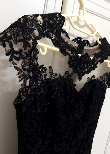 Dantel Detaylı Siyah Abiye Elbise - Görsel 4