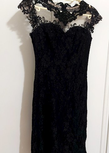 Dantel Detaylı Siyah Abiye Elbise - Görsel 3