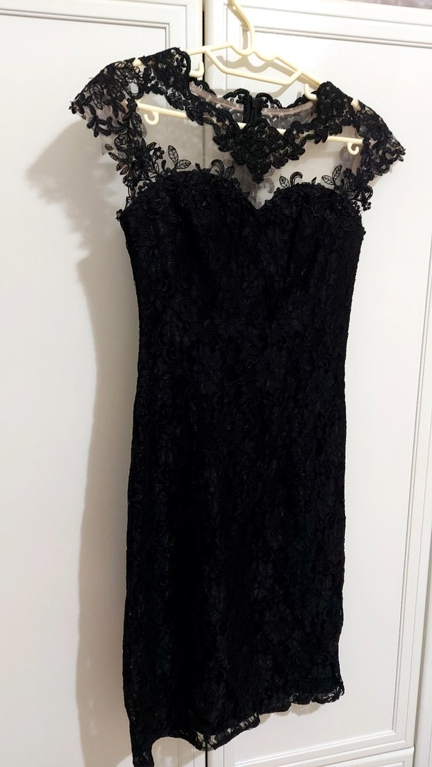 Dantel Detaylı Siyah Abiye Elbise - Görsel 3