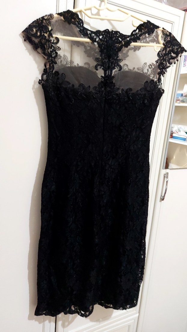 Dantel Detaylı Siyah Abiye Elbise - Görsel 5