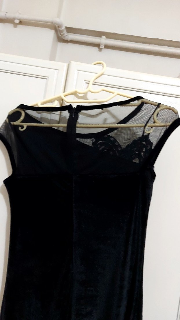 Siyah kadife Kadın Elbise - Görsel 5