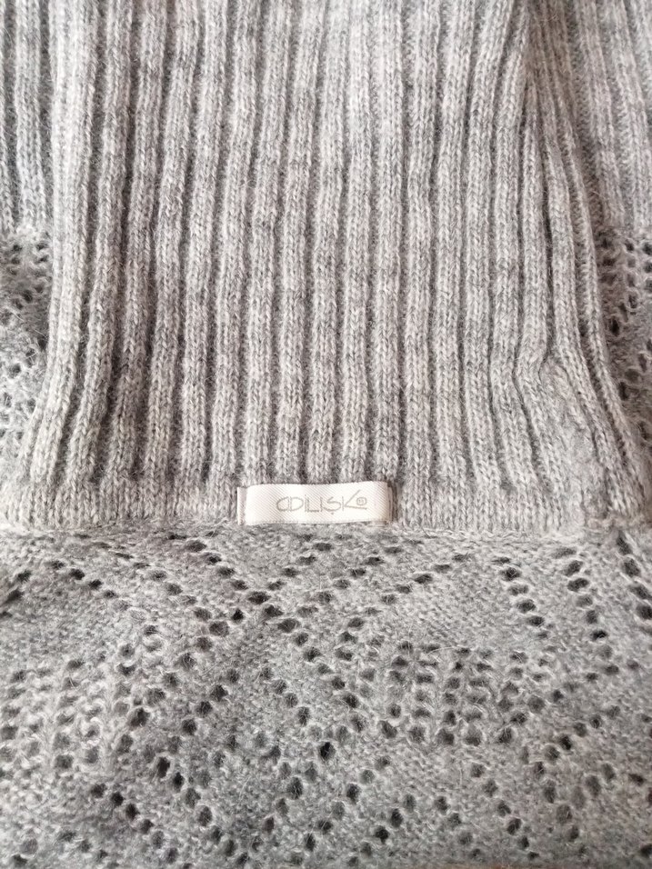 Bohem Gri Boğazlı Kısa Kollu Triko Kazak - Görsel 2