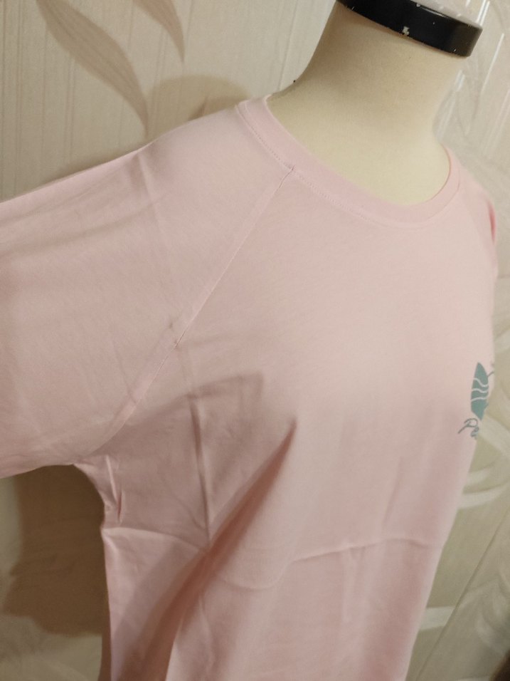 Pembe Pamuklu  Tişört, Uzun Kollu, Salaş sıfır - Görsel 4