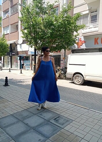 s Beden İp askılı Tensel kumaş elbise