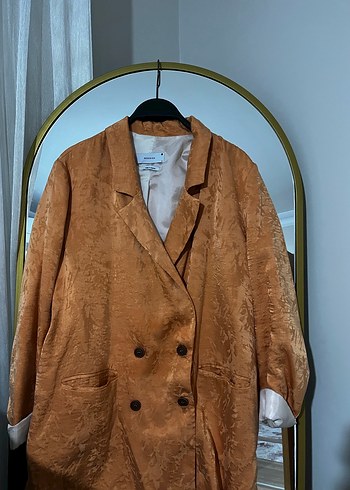 Zara Düğmeli turuncu Kadın Keten Blazer