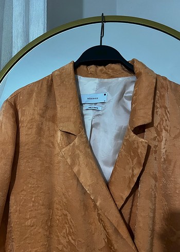 m Beden Düğmeli turuncu Kadın Keten Blazer