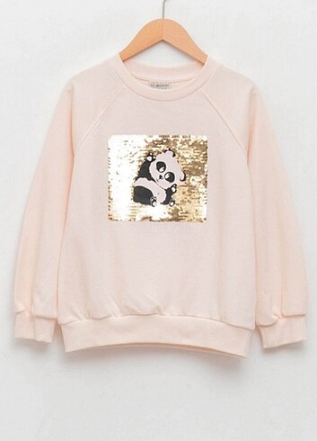 Çift taraflı payetli uzun kollu kız çocuk sweatshirt 