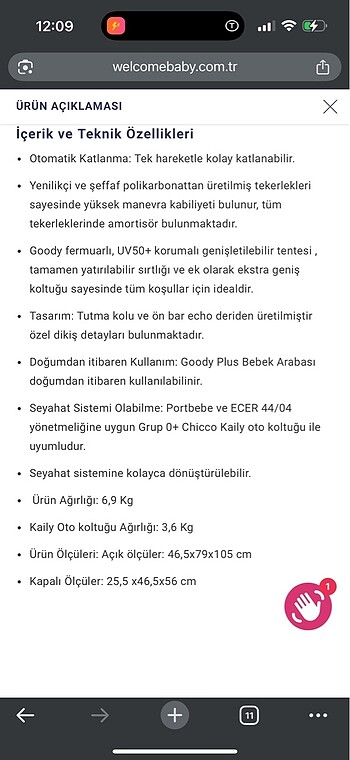 Diğer Beden siyah Renk Chicco goody plus bebek arabası