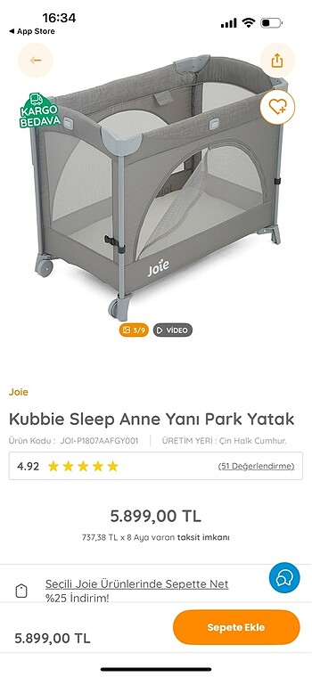 Joie kubbie sleep park yatak
