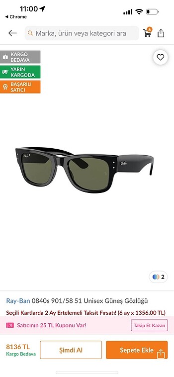 Rayban mega wayfarer polarize gözlük