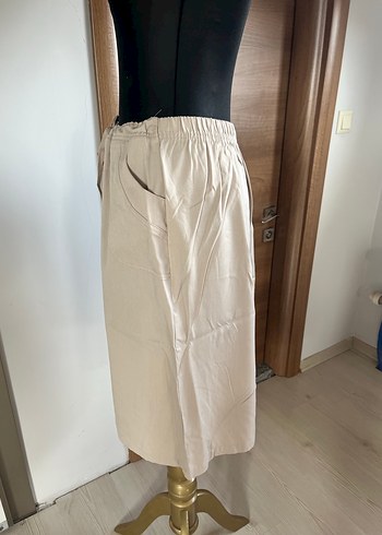 Diğer Bej Midi Keten Salaş Etek