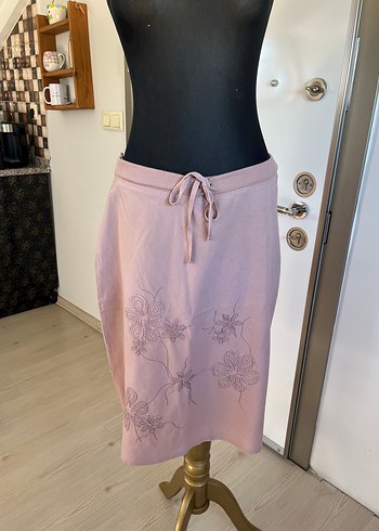 Pembe Nakışlı Midi Salaş Etek