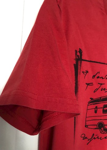 Mavi markalı Kırmızı Tişört Kısa Kollu, Pamuk - Görsel 7