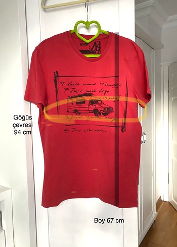 Mavi markalı Kırmızı Tişört Kısa Kollu, Pamuk - Görsel 2