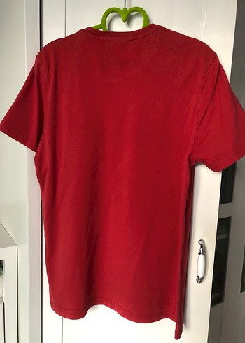 Mavi markalı Kırmızı Tişört Kısa Kollu, Pamuk - Görsel 4