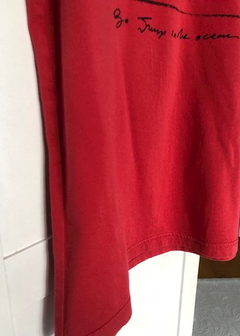 Mavi markalı Kırmızı Tişört Kısa Kollu, Pamuk - Görsel 8