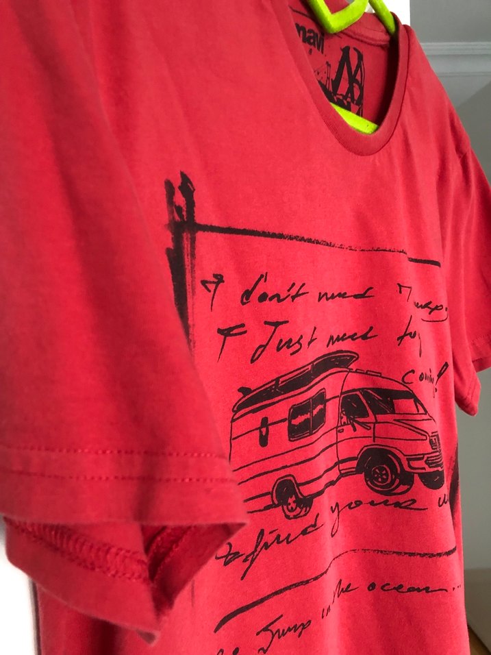 Mavi markalı Kırmızı Tişört Kısa Kollu, Pamuk - Görsel 5