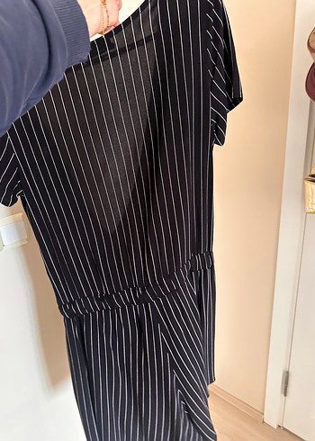 Çizgili Siyah Kadın Mini Tulum - Görsel 2