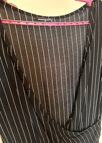 Çizgili Siyah Kadın Mini Tulum - Görsel 3