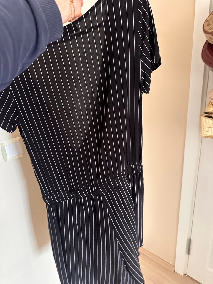 Çizgili Siyah Kadın Mini Tulum - Görsel 2