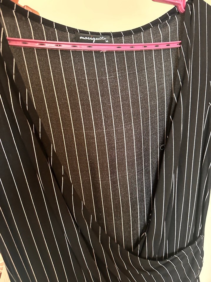 Çizgili Siyah Kadın Mini Tulum - Görsel 3