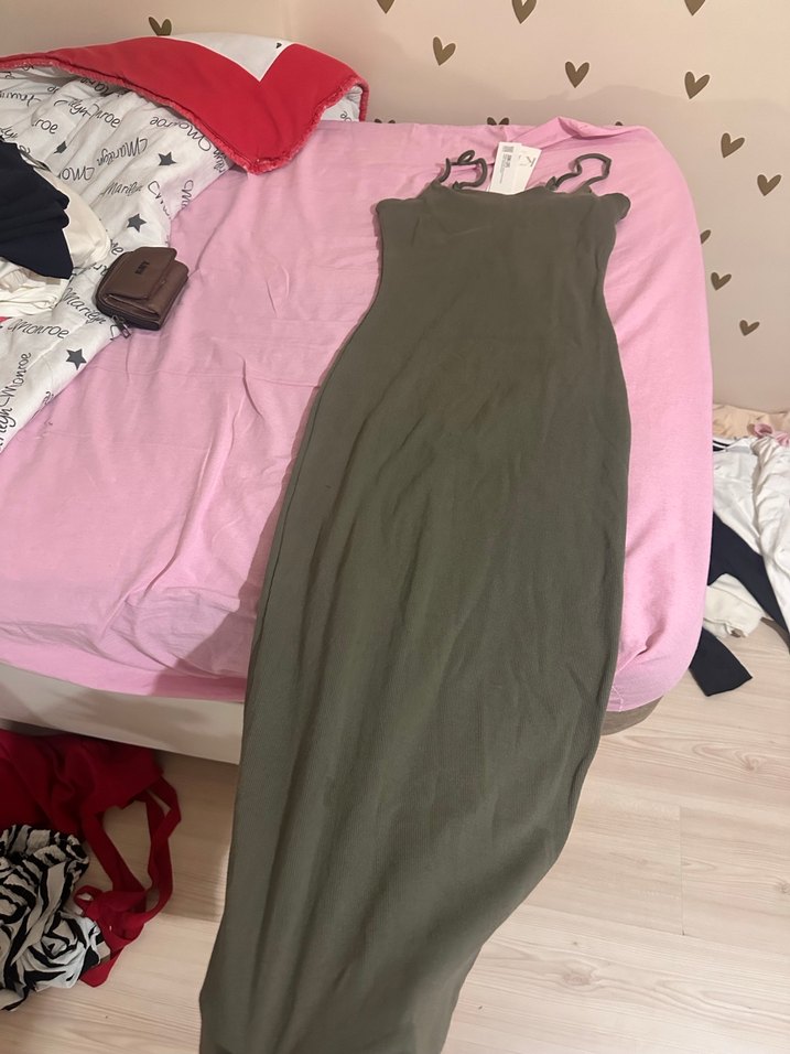 Gri Uzun Askılı Drapeli Kadın Elbise - Görsel 2