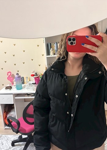 Siyah şişme mont - Görsel 10