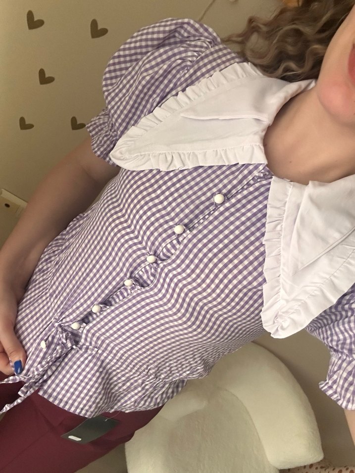 Mor Ekose Desenli Düğmeli Kadın Gömlek - Görsel 2