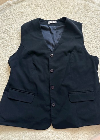 Düğmeli Lacivert Kadın Yelek - Görsel 3