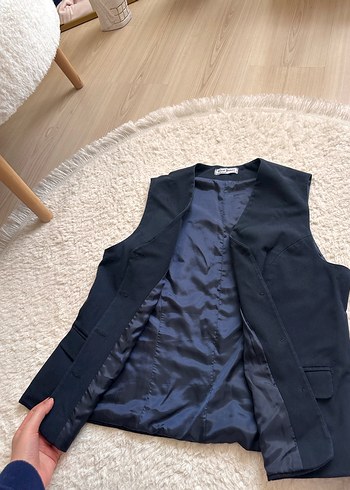 Düğmeli Lacivert Kadın Yelek - Görsel 6