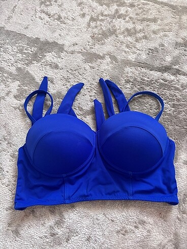 Push up lı bikini üstü saks mavisi
