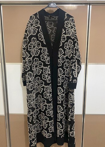 Nakışlı Siyah Bohem Kadın Uzun Kimono