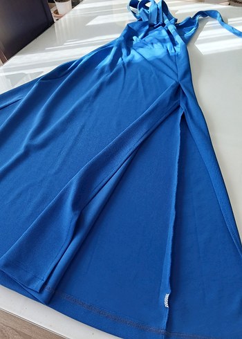 Mavi Uzun Kollarsız Drapeli Kadın Elbise - Görsel 4