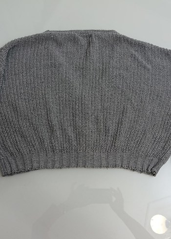 Gri Düğmeli Örgü Kadın Hırka - Görsel 2