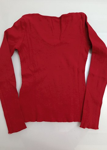 Kırmızı V Yaka Kadın bluz - Görsel 2